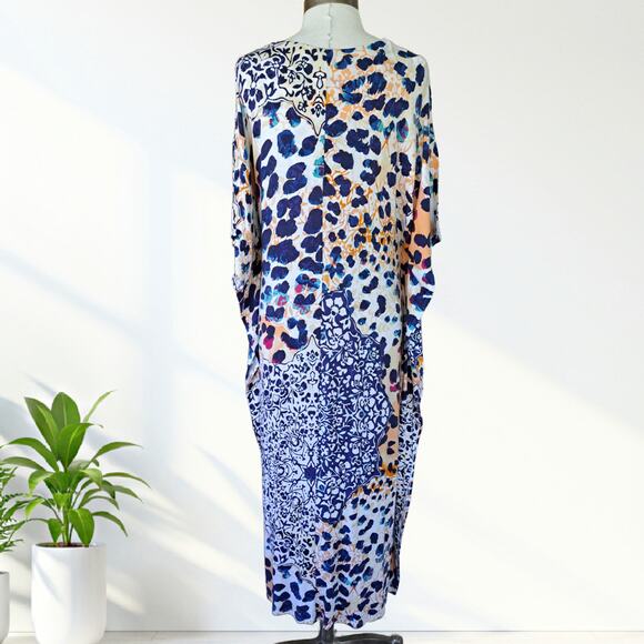 ELLEN TRACEY Long Caftan Dress Small/Medium Loungewear Boho Animal Print Maxi - Picture 4 of 10